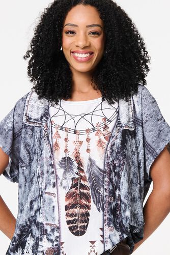 Izabel London – Feather Print Relaxed Short Sleeve Tunic