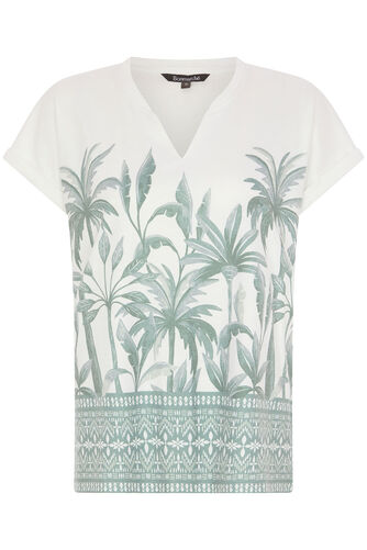 Border Palm Print Notch Neck T-Shirt