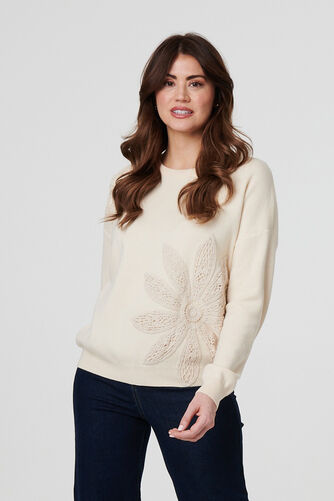 Izabel London - Floral Embroidered Drop Shoulder Jumper