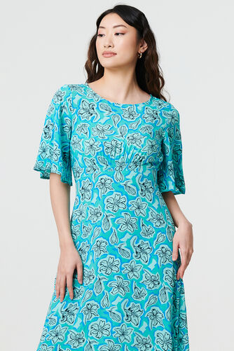Izabel London – Floral 1/2 Flare Sleeve Midi Dress