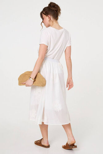 Izabel London – Lace Embellished A-Line Midi Skirt
