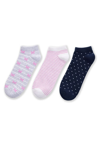 3 Pack Butterfly and Stripe Print Trainer Socks