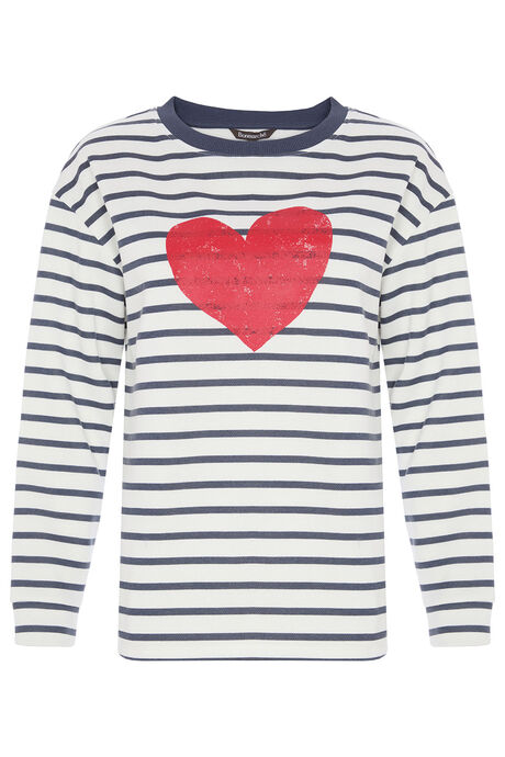Heart Print Striped Sweatshirt
