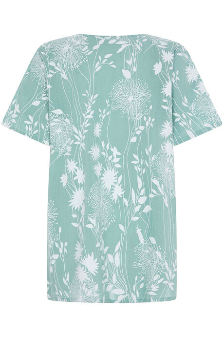 Dandelion Print Button Detail Linen Look Top