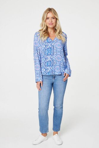 Izabel London - Printed Long Sleeve Blouse Top