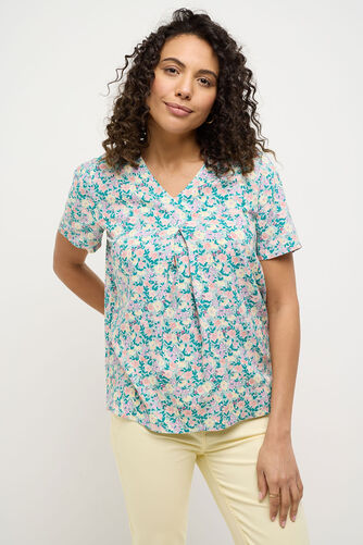 V-Neck Ditsy Print Top
