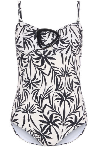 Large Black Buckle Palm Print Swimsuit