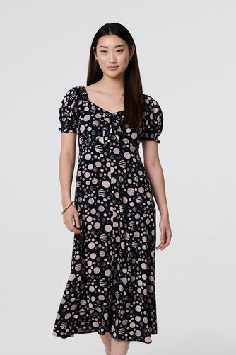Izabel London – Polka Dot Print Tie Neck Midi Dress