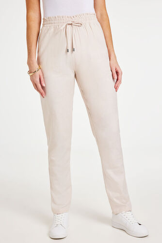 Paperbag Tie Waist Tapered Linen Trousers