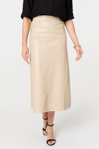 Izabel London – Faux Leather High Waist Midi Skirt