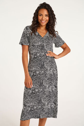 Animal Print Ruched Front Jersey Tea Dress