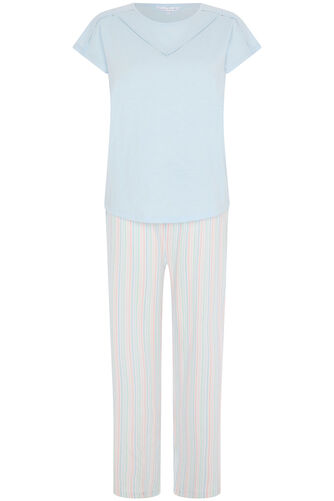Ladder Trim Stripe Print Pyjama Set