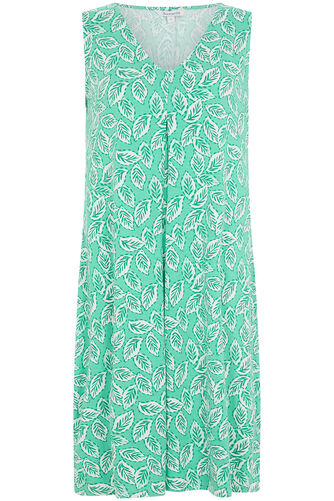Dotty Leaf Print Inverted Pleat Jersey Sundress