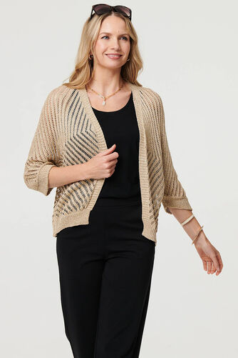 Izabel London – Sheer Mesh Texture 3/4 Sleeve Cardigan