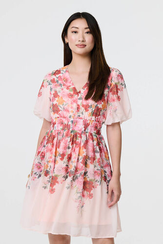 Izabel London – Floral Print Angel Sleeve Mini Dress