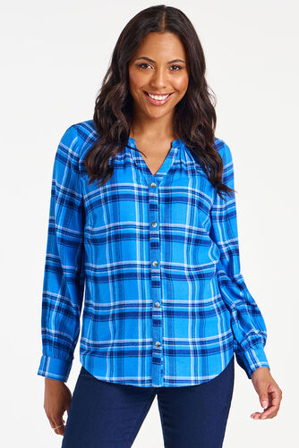 Long Sleeve Collarless Check Shirt