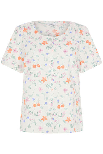 Floral Print Linen Blend Button Through Top