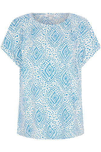Dotty Tile Print Pleat Front Linen Blend Top