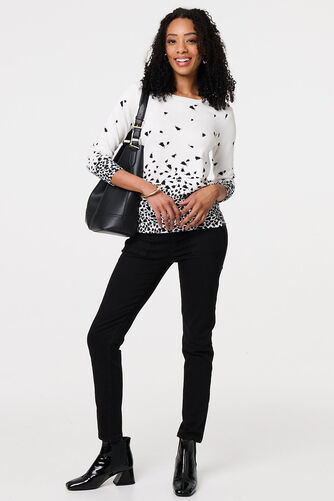 Izabel London – Bird Print 3/4 Sleeve Relaxed Knit Top