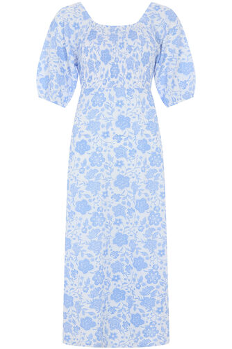 Floral Print Shirred Bodice Crinkle Dress