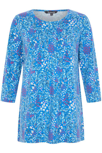 3/4 Sleeve Fern Print Pintuck Tunic