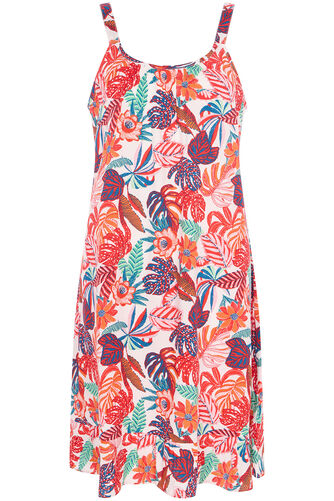 Tropical Floral Print Frill Hem Sundress