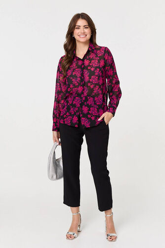 Izabel London – Floral Semi Sheer Long Sleeve Shirt