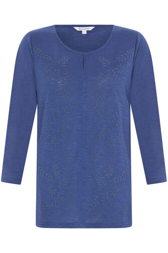 Textured Leaf Print Keyhole Detail Top