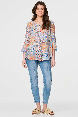 Izabel London - Printed 3/4 Flute Sleeve Blouse
