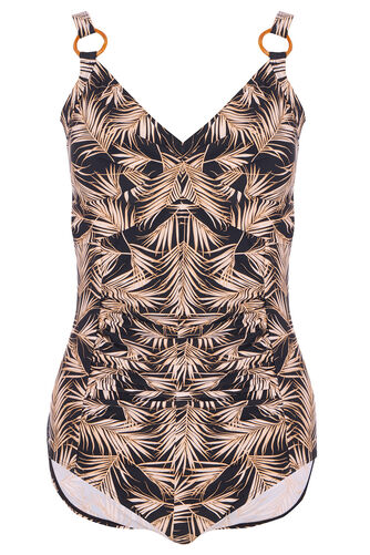 Palm Print Ruched Wrap Front Swimsuit