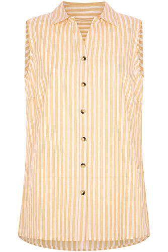 Sleeveless Lurex Stripe Button Through Shirt