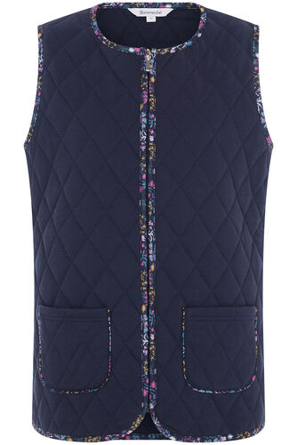 Ditsy Trim Collarless Quilted Zip Through Gilet