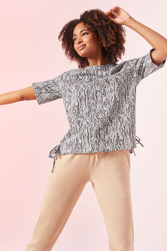 DASH - Short Sleeve Snakeskin Print T-Shirt with Tie Side Detail