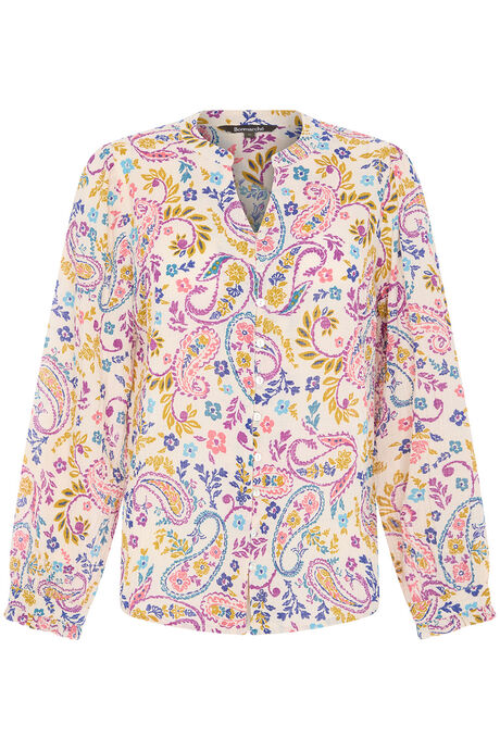 Long Sleeve Paisley Print Button Through Blouse
