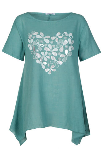 Short Sleeve Butterfly Heart Linen Look Tunic