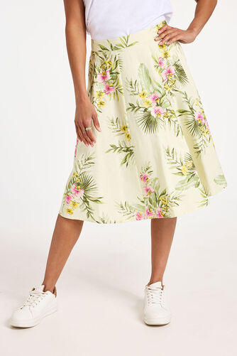 Tropical Floral Print Linen Flippy Skirt