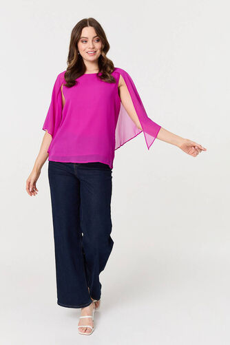 Izabel London – Semi Sheer Cut Out 3/4 Sleeve Blouse
