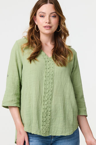 Izabel London - Lace Detail V-Neck Relaxed Blouse