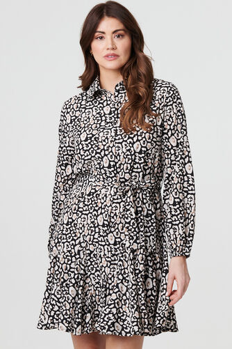 Izabel London – Animal Print Tie Waist Short Shirt Dress