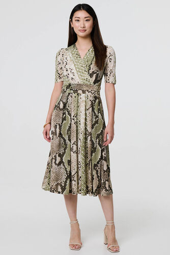 Izabel London – Snake Print 1/2 Sleeve Jersey Midi Dress