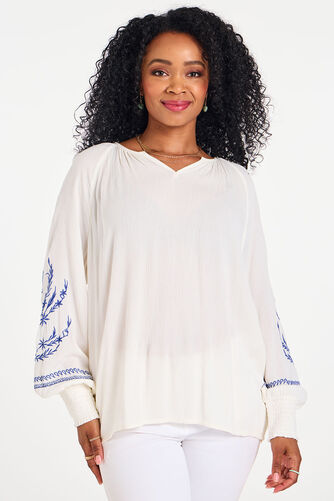 Embroidered Sleeve Crinkle Blouse