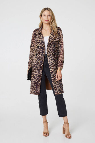 Izabel London - Leopard Print Double Breasted Trench Coat