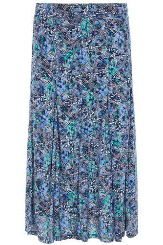 Swirled Floral Print Godet Skirt