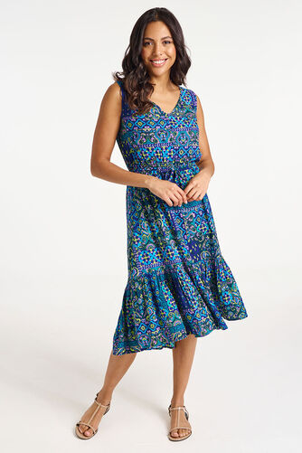 Tile Print Asymmetric Hem Dress