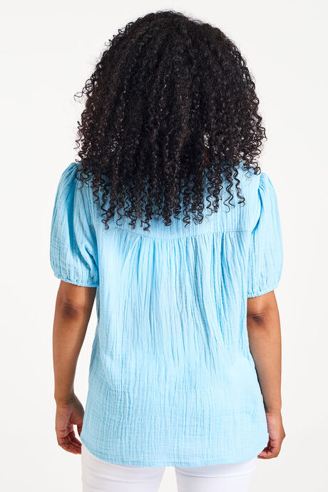 Short Sleeve Embroidered Double Cloth Blouse