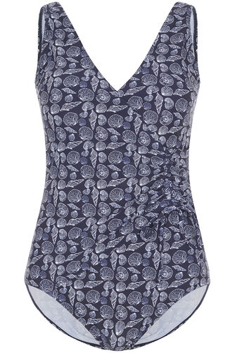 All Over Shell Print Ruched Side Swimsuit