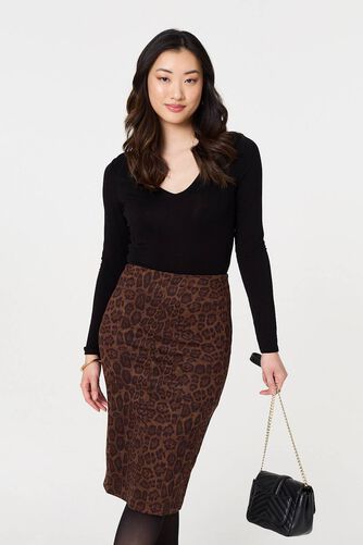 Izabel London – Animal Print Knee Length Pencil Skirt