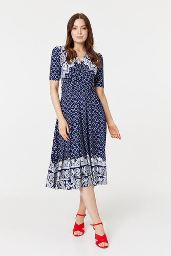 Izabel London - Printed 1/2 Sleeve Midi Dress