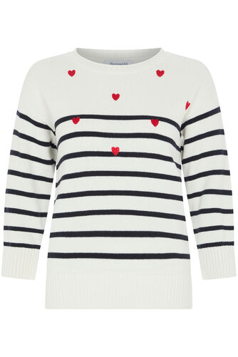 Stripe Heart Embroidered Jumper