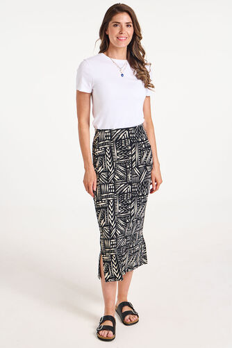 Aztec Patchwork Print Jersey Pull On Skirt